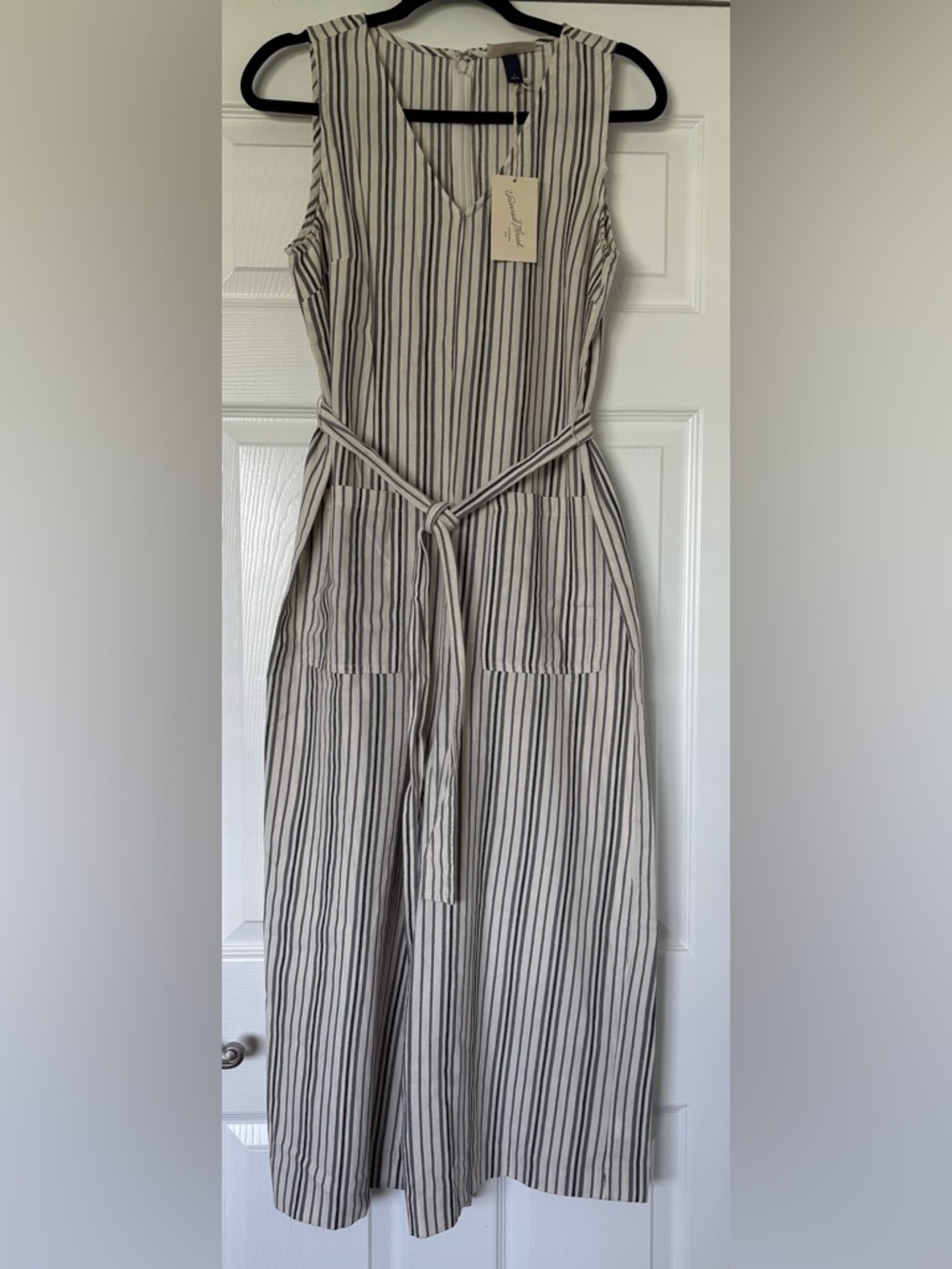Universal Thread Neutral Stripe Sleeveless Jumpsuit with Tie Waist - S